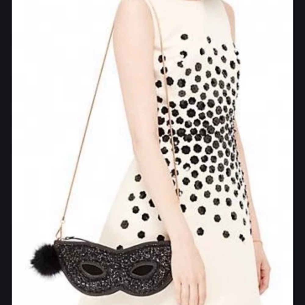 kate spade dress the part black glitter mask clutch bag purse nwot